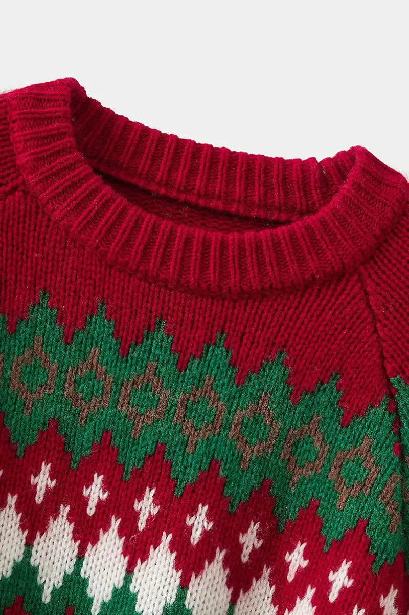 100 Wool Chunky Fair Isle Crewneck Holiday Sweater