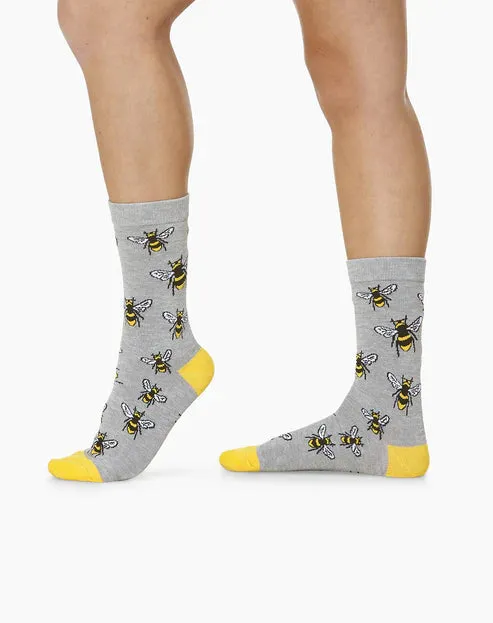 Bumble Bee Women's Bamboo Crew Sock in Grey