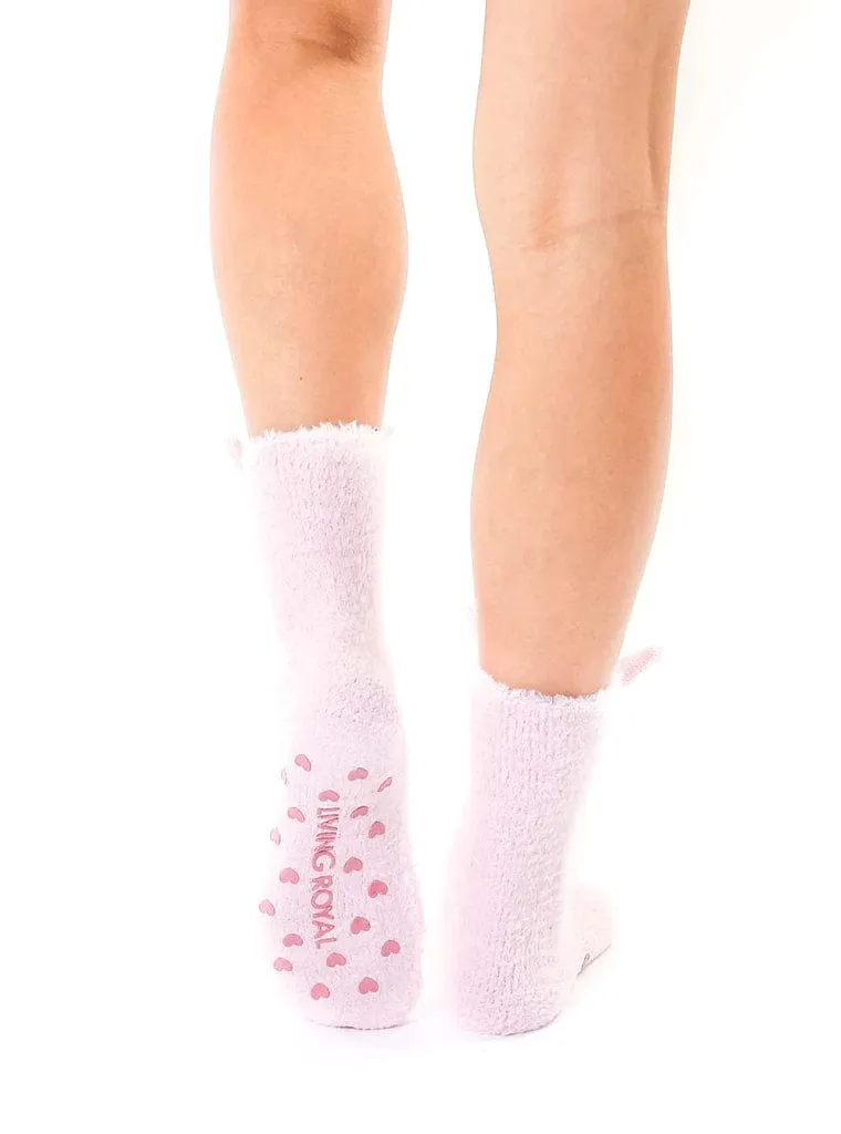 Bunny Rabbit Fuzzy Crew Slipper Socks Pink or White Soft and Fuzzy