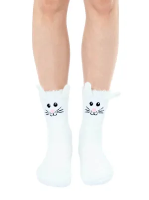 Bunny Rabbit Fuzzy Crew Slipper Socks Pink or White Soft and Fuzzy