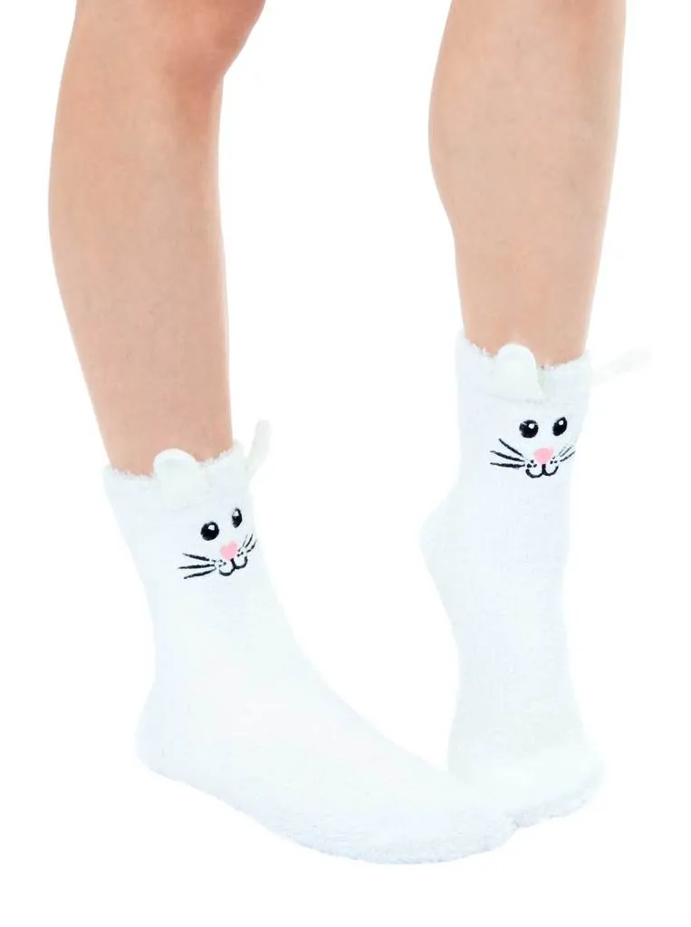 Bunny Rabbit Fuzzy Crew Slipper Socks Pink or White Soft and Fuzzy