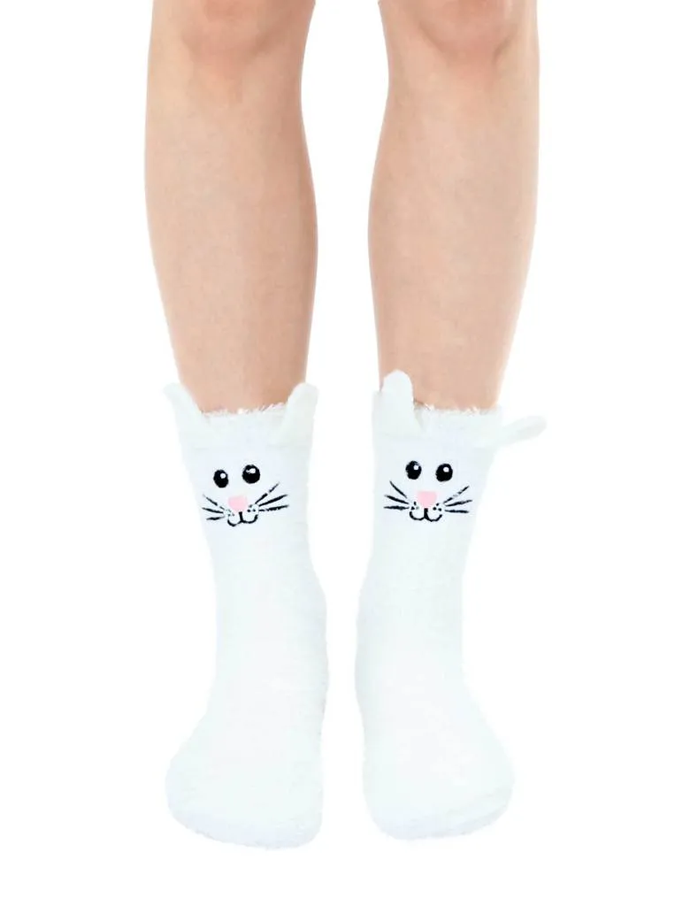 Bunny Rabbit Fuzzy Crew Slipper Socks Pink or White Soft and Fuzzy