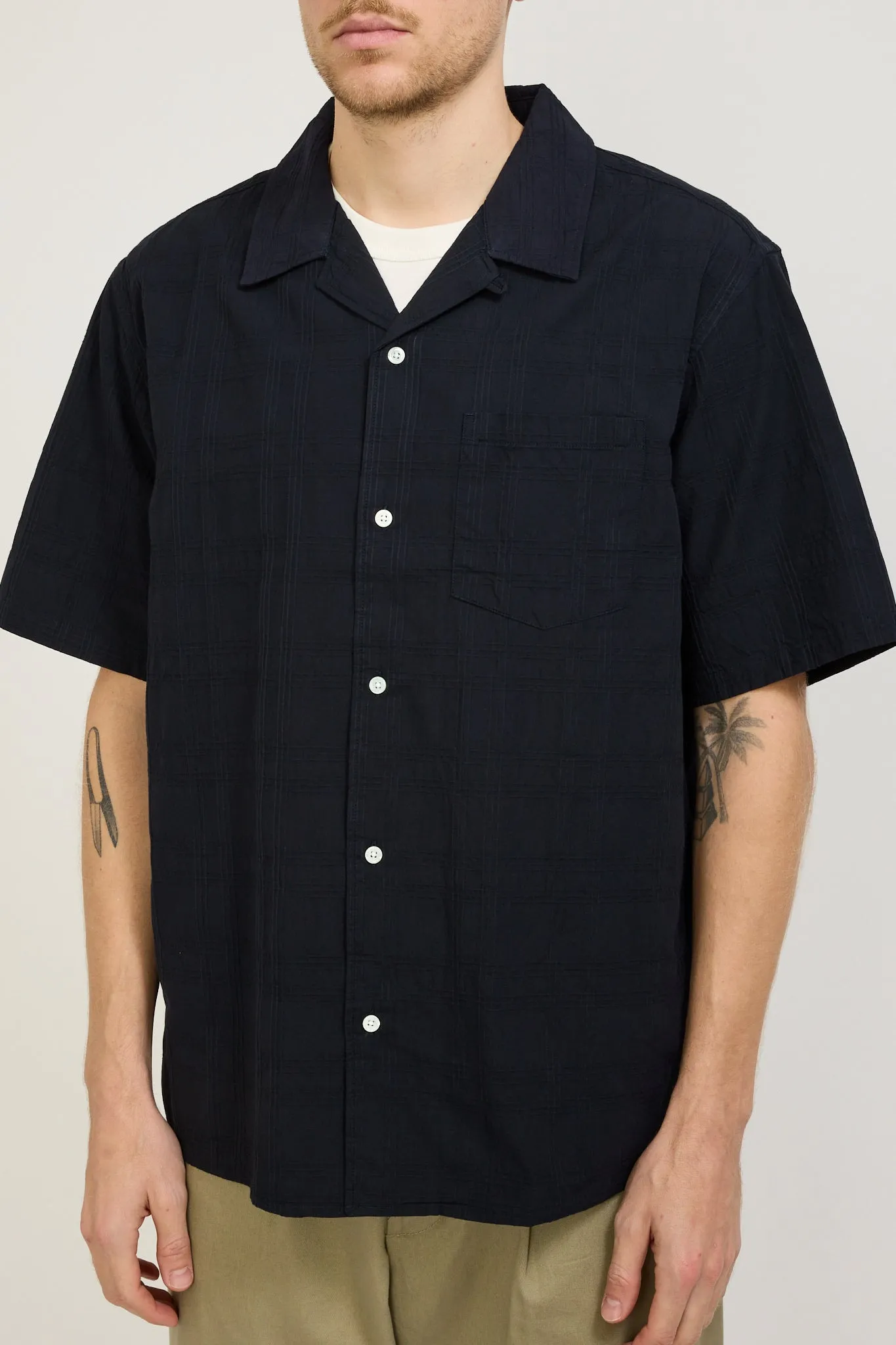 Carsten Relaxed Dobby Check Shirt Dark Navy
