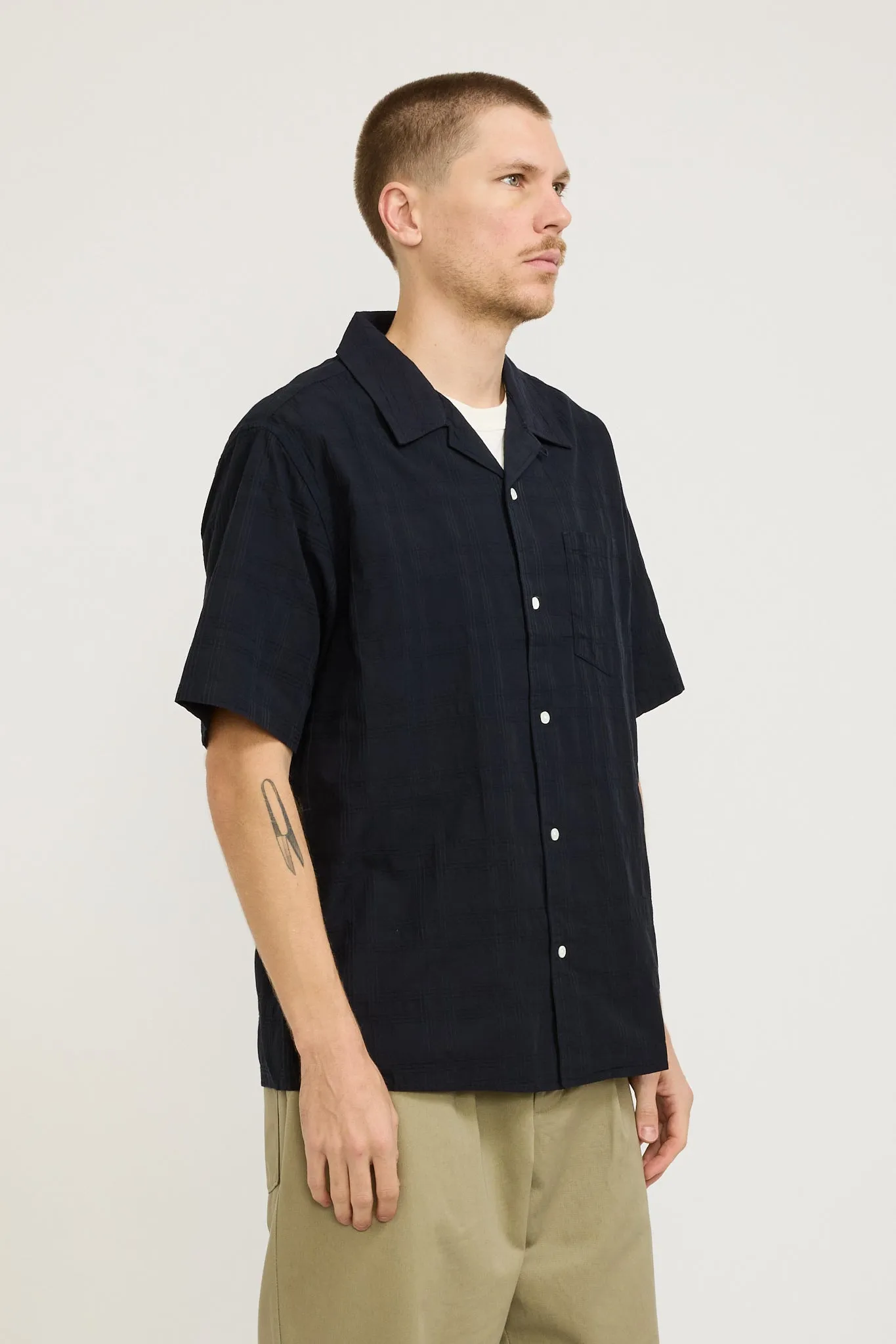 Carsten Relaxed Dobby Check Shirt Dark Navy