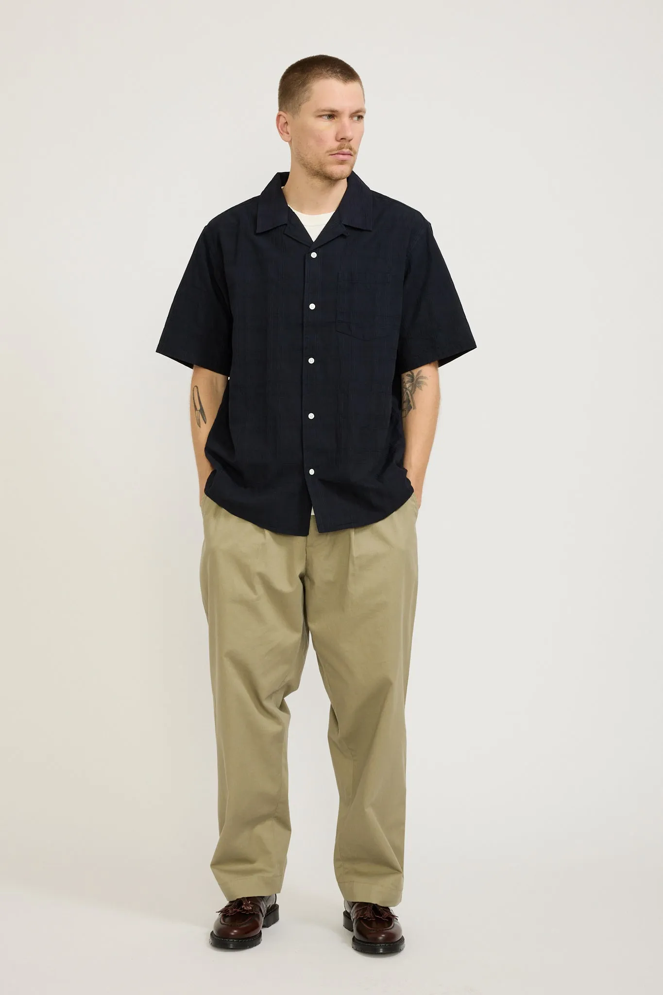 Carsten Relaxed Dobby Check Shirt Dark Navy
