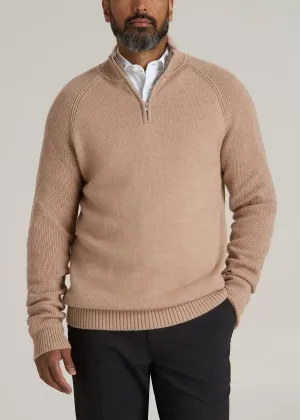Chunky Merino Quarter-Zip Sweater for Tall Men in Oat
