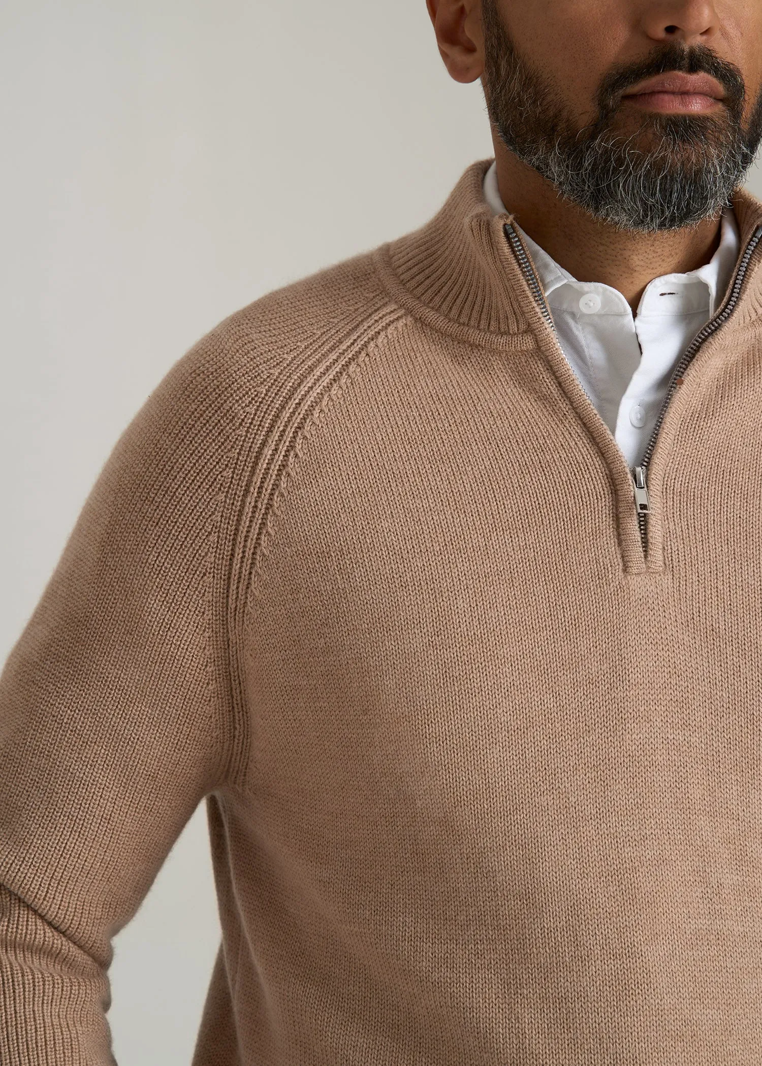 Chunky Merino Quarter-Zip Sweater for Tall Men in Oat