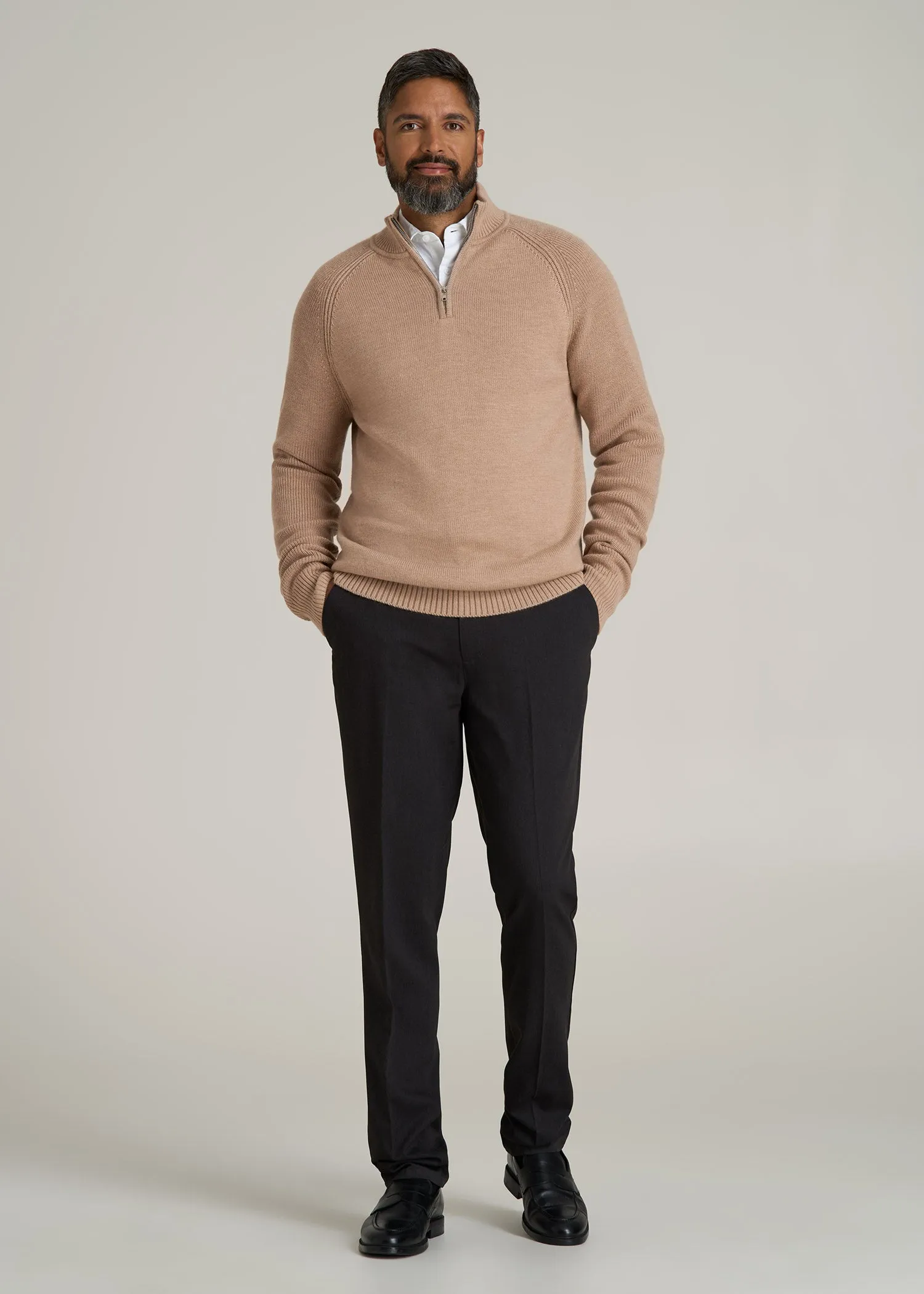 Chunky Merino Quarter-Zip Sweater for Tall Men in Oat
