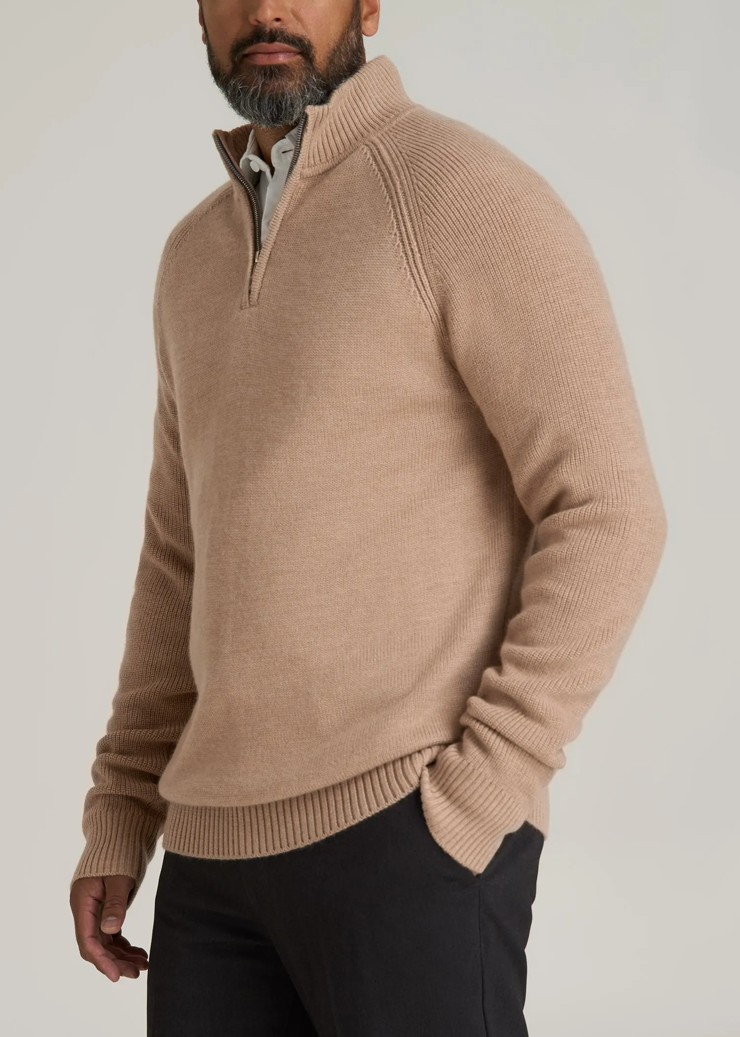 Chunky Merino Quarter-Zip Sweater for Tall Men in Oat
