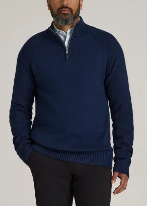 Chunky Merino Quarter-Zip Sweater for Tall Men in Patriot Blue