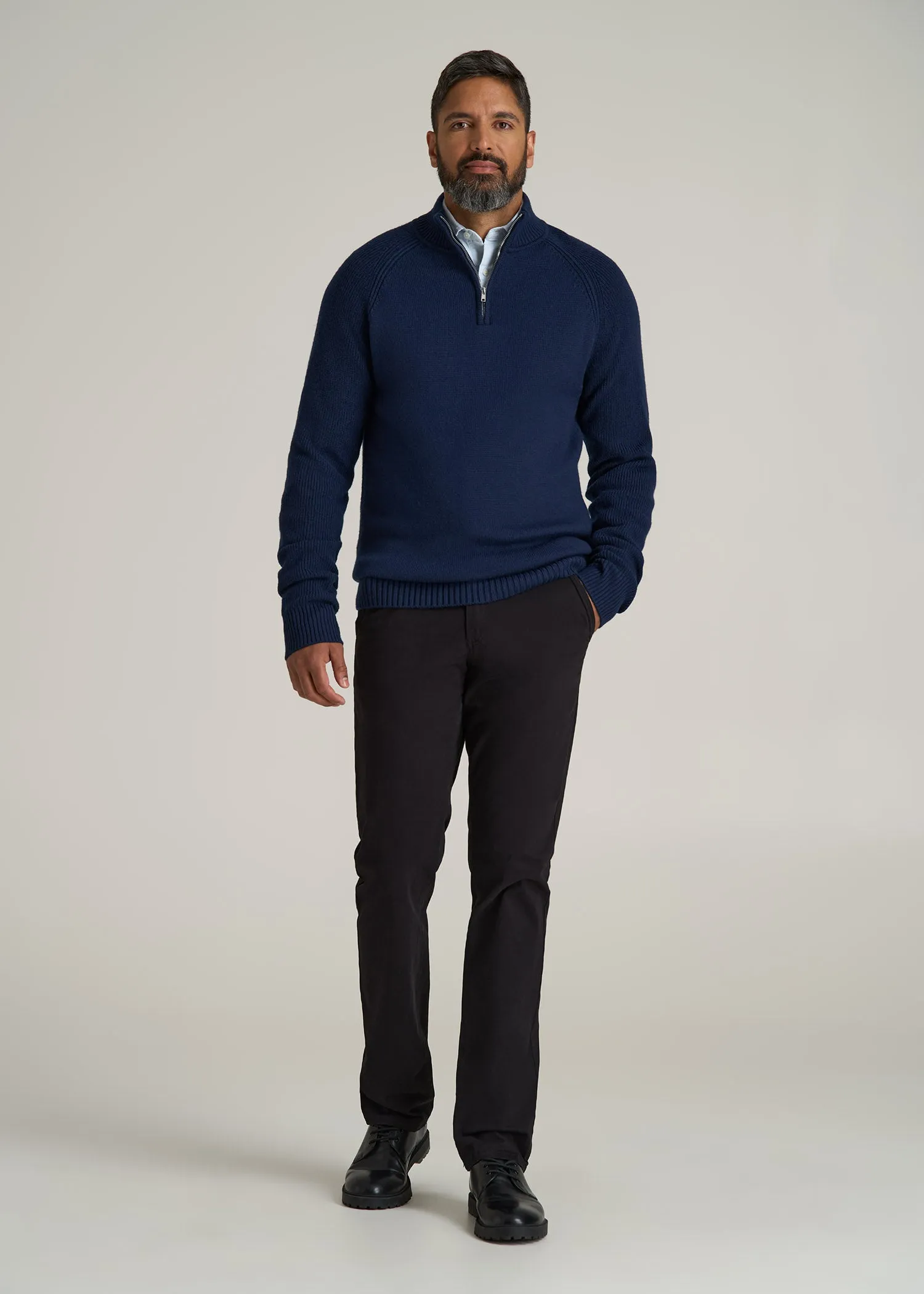 Chunky Merino Quarter-Zip Sweater for Tall Men in Patriot Blue