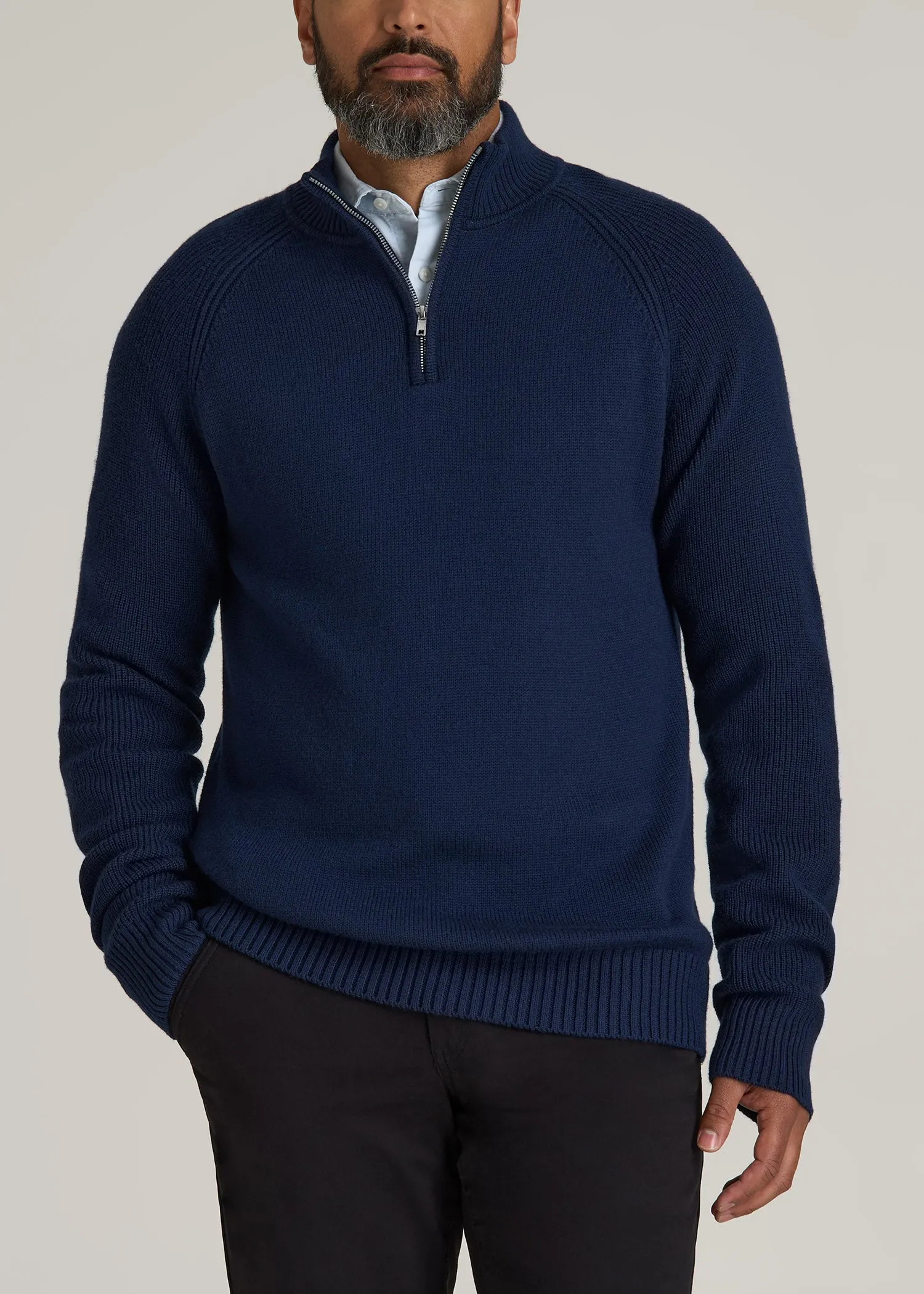 Chunky Merino Quarter-Zip Sweater for Tall Men in Patriot Blue