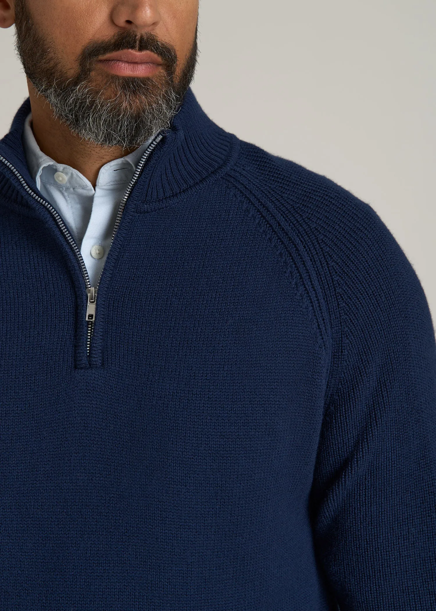 Chunky Merino Quarter-Zip Sweater for Tall Men in Patriot Blue
