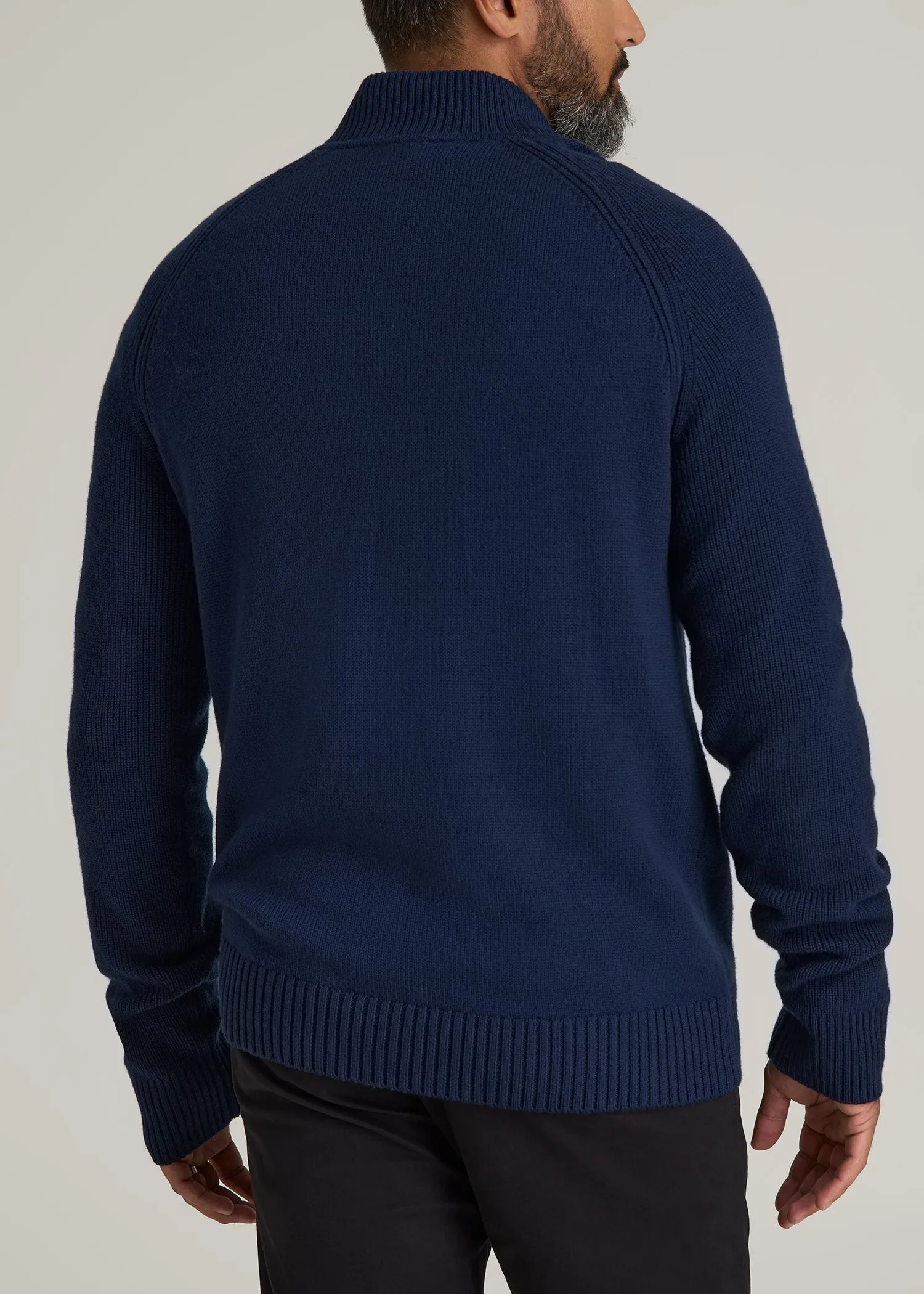 Chunky Merino Quarter-Zip Sweater for Tall Men in Patriot Blue