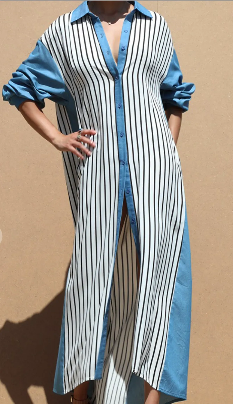 Denim Stripe Shirt Dress