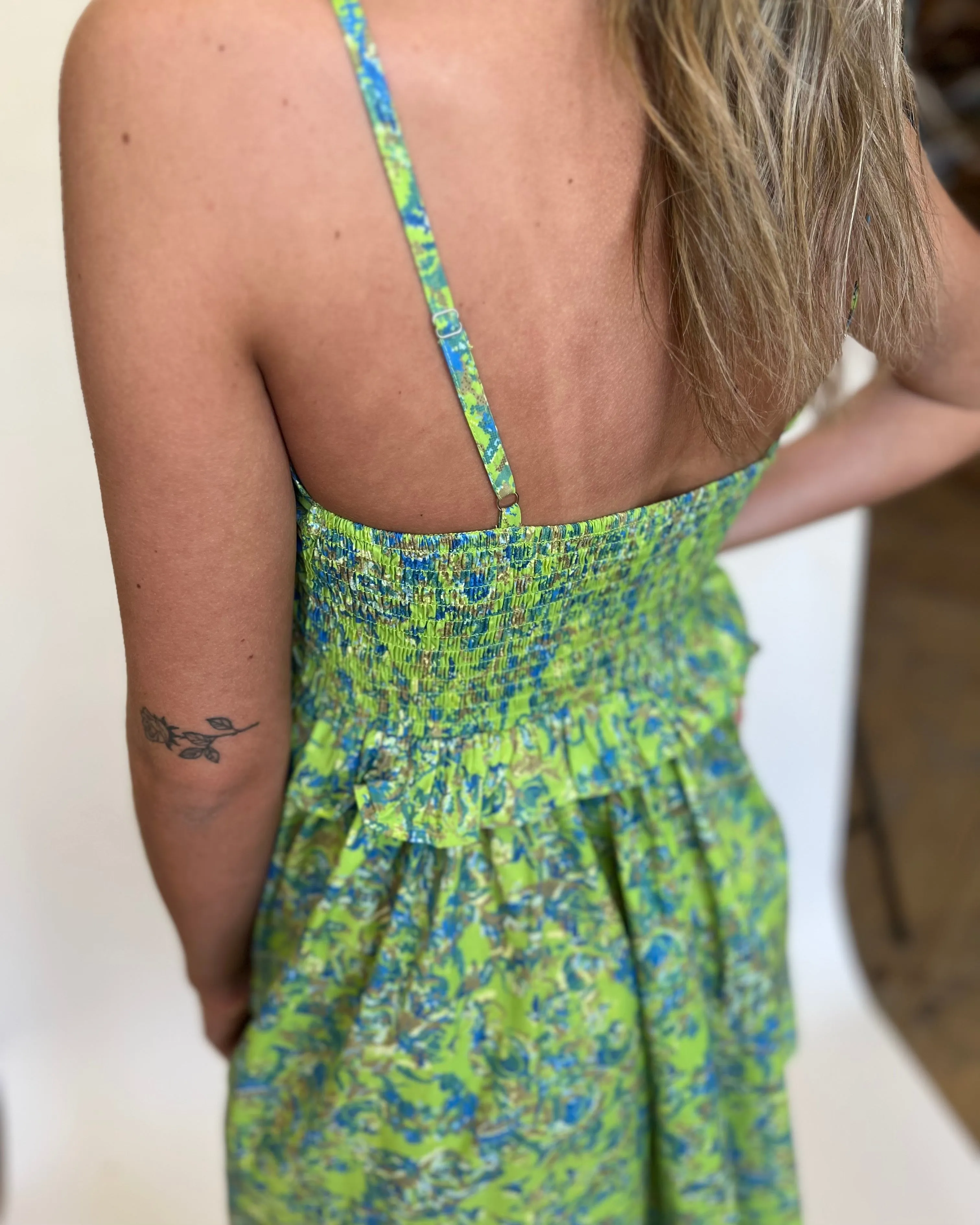 Digital Floral Ruffle Trim Dress