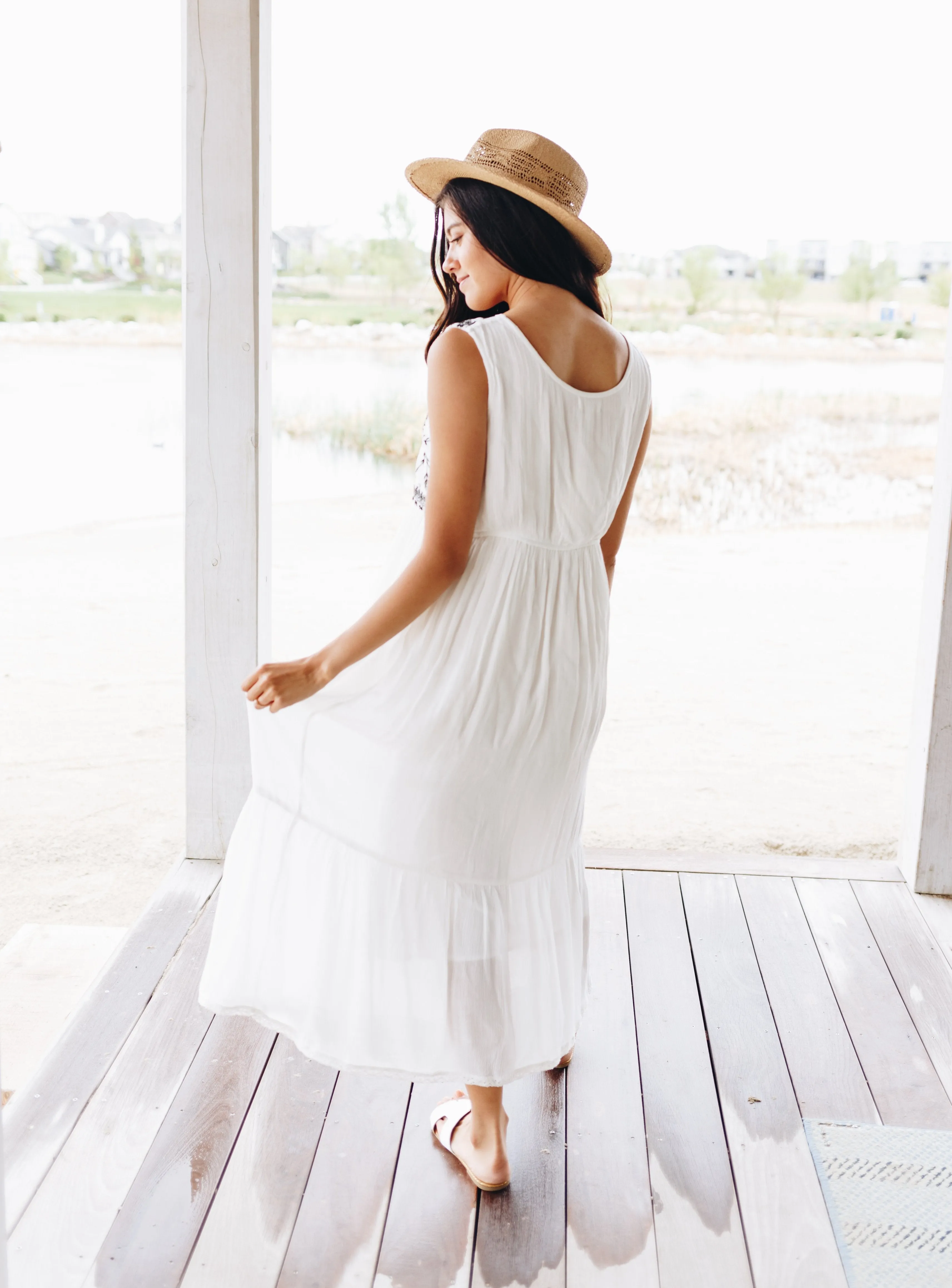 Embroidered Bodice Midi Dress