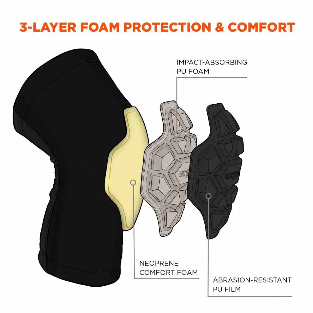 Ergodyne 18553 550 XL  Black Padded Knee Sleeves 3-Layer Foam Cap Pair