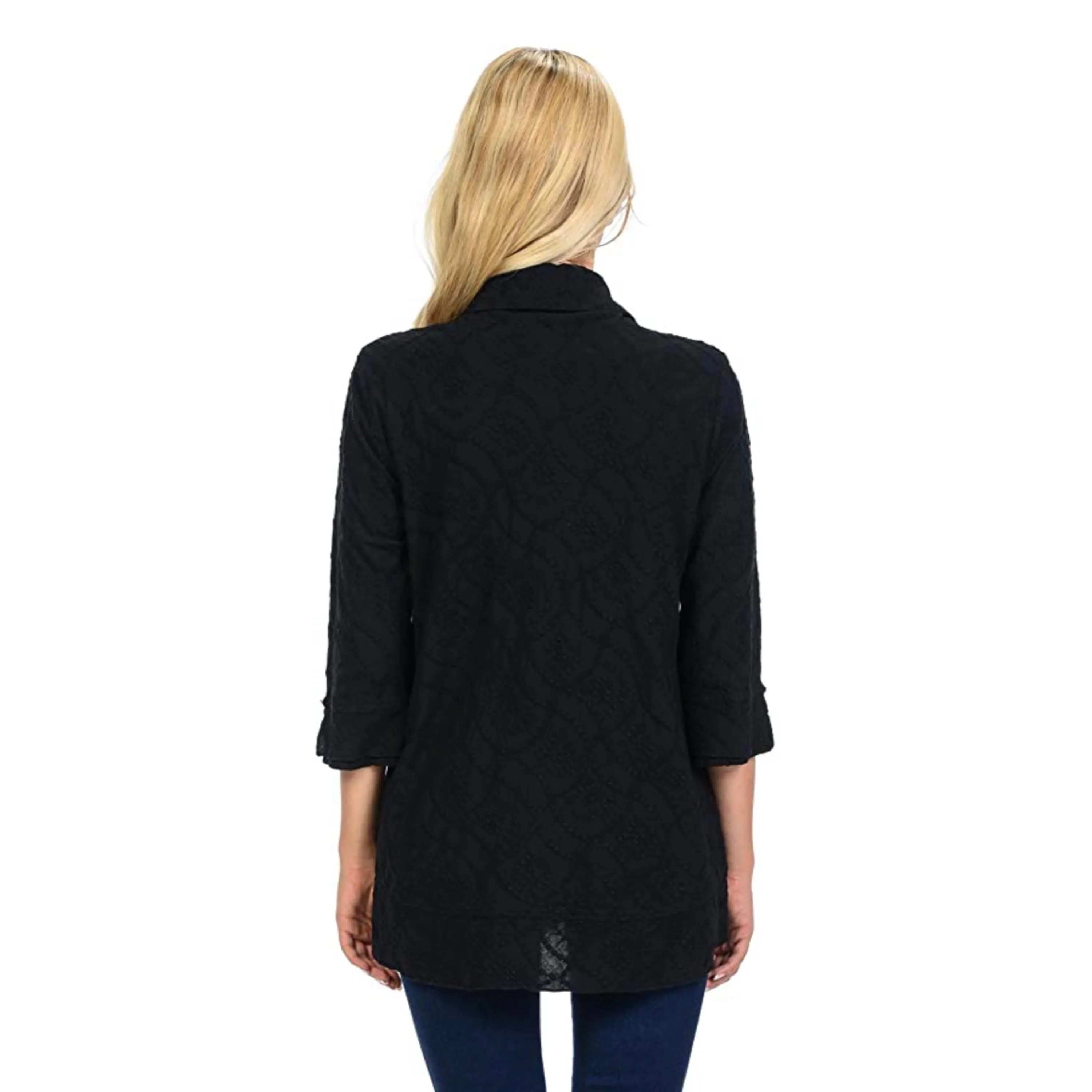 Focus Embroidered Button Front Blouse in Black - EC-104-BLK