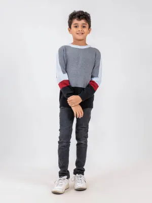 Grey Multi Color Crew Neck Casual Jumper