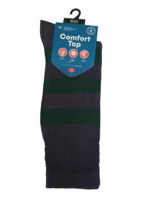 HJ Comfort Top Sock Grey & Green Stripe 6-11