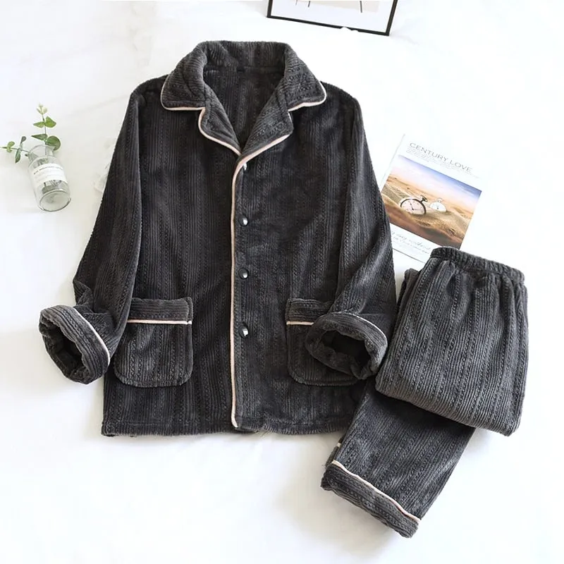 Ivyshape | Comfortable Flannel Pajama Two-Piece Set for Women