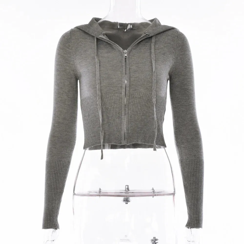Knitted Hooded Crop Top and Flare Pants 2-Piece Tracksuit