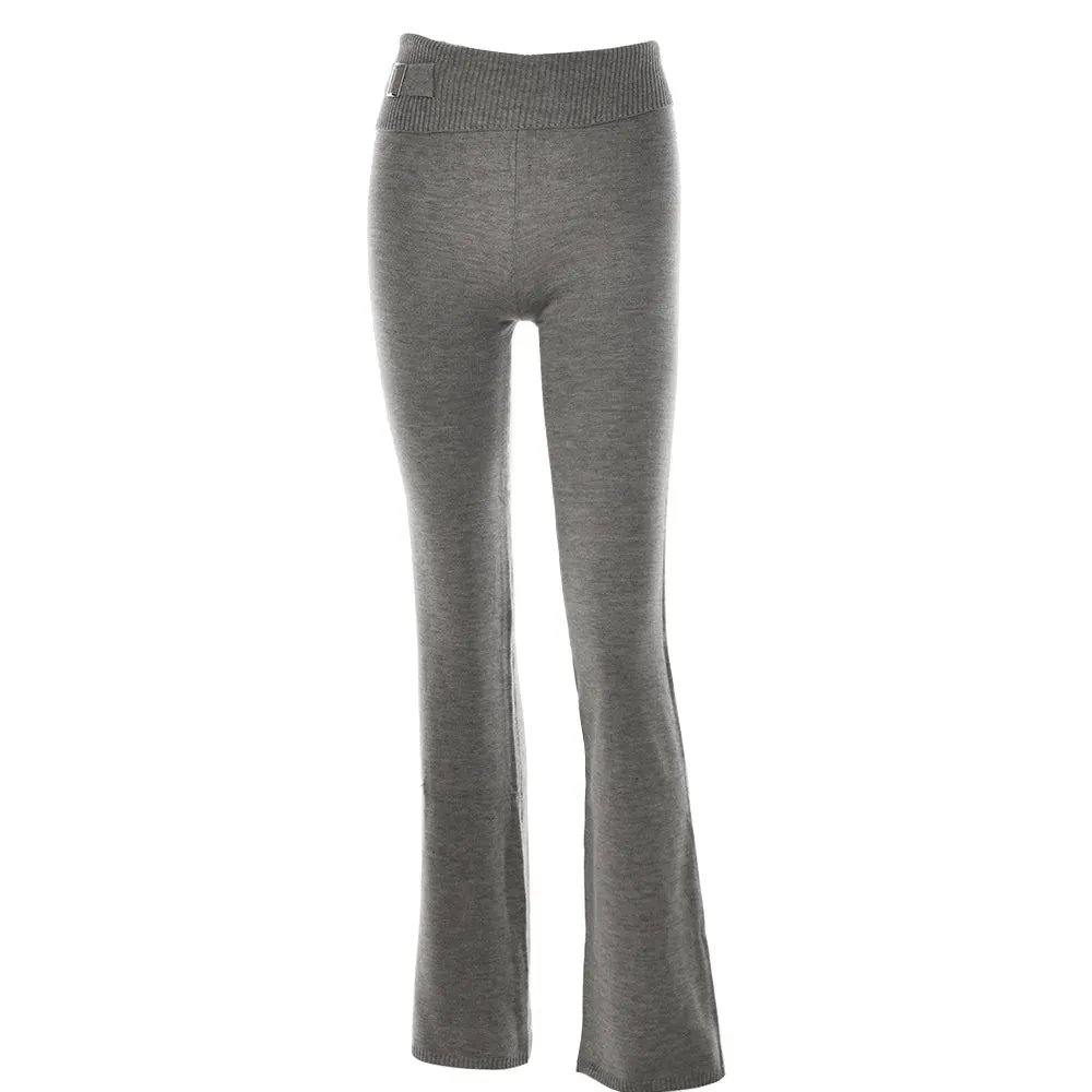 Knitted Hooded Crop Top and Flare Pants 2-Piece Tracksuit