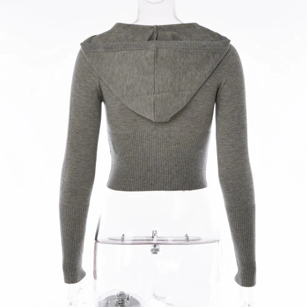 Knitted Hooded Crop Top and Flare Pants 2-Piece Tracksuit