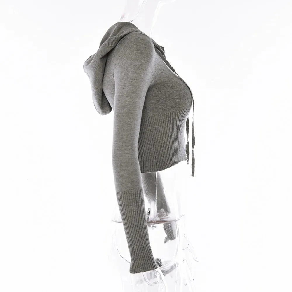 Knitted Hooded Crop Top and Flare Pants 2-Piece Tracksuit