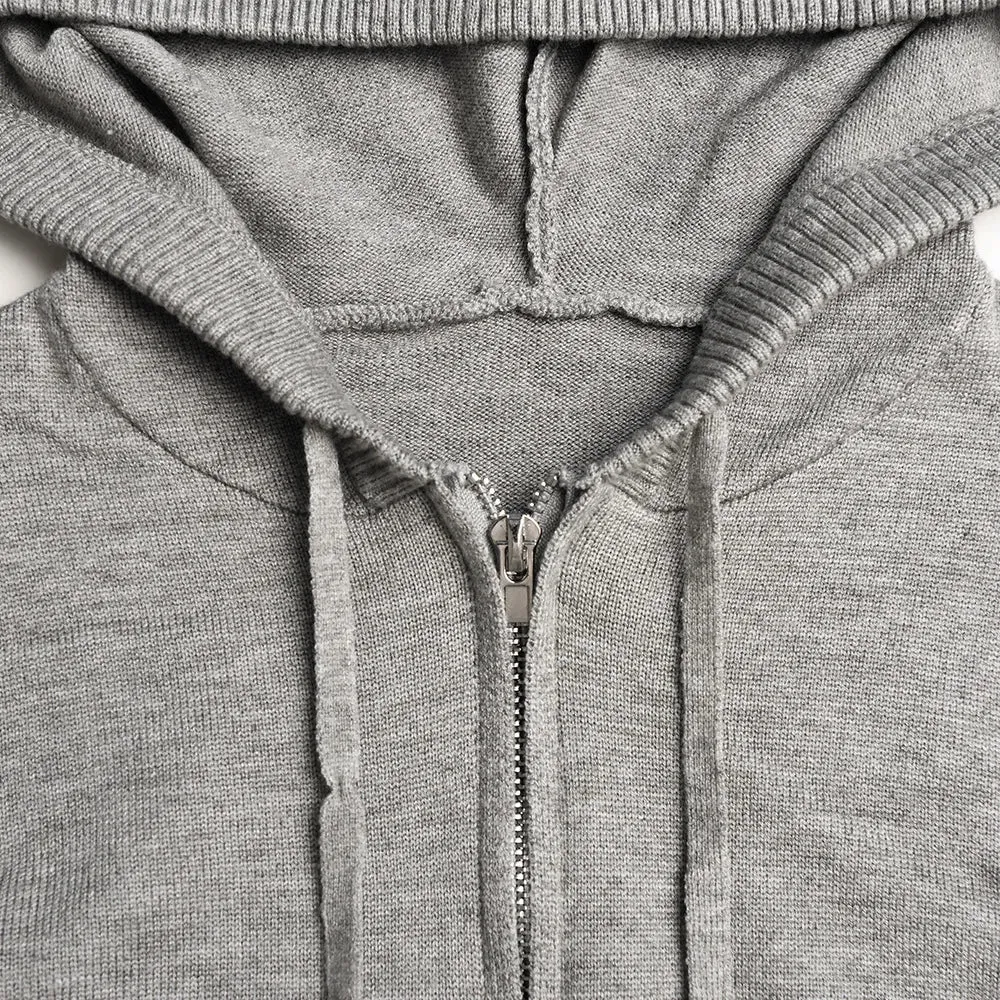 Knitted Hooded Crop Top and Flare Pants 2-Piece Tracksuit