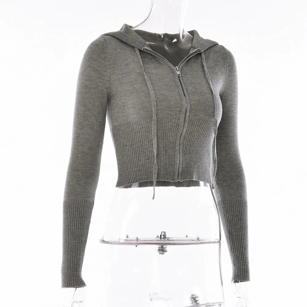Knitted Hooded Crop Top and Flare Pants 2-Piece Tracksuit
