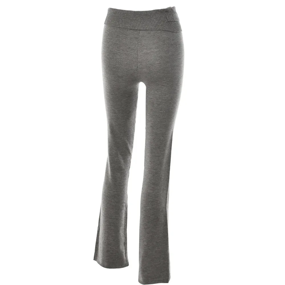 Knitted Hooded Crop Top and Flare Pants 2-Piece Tracksuit