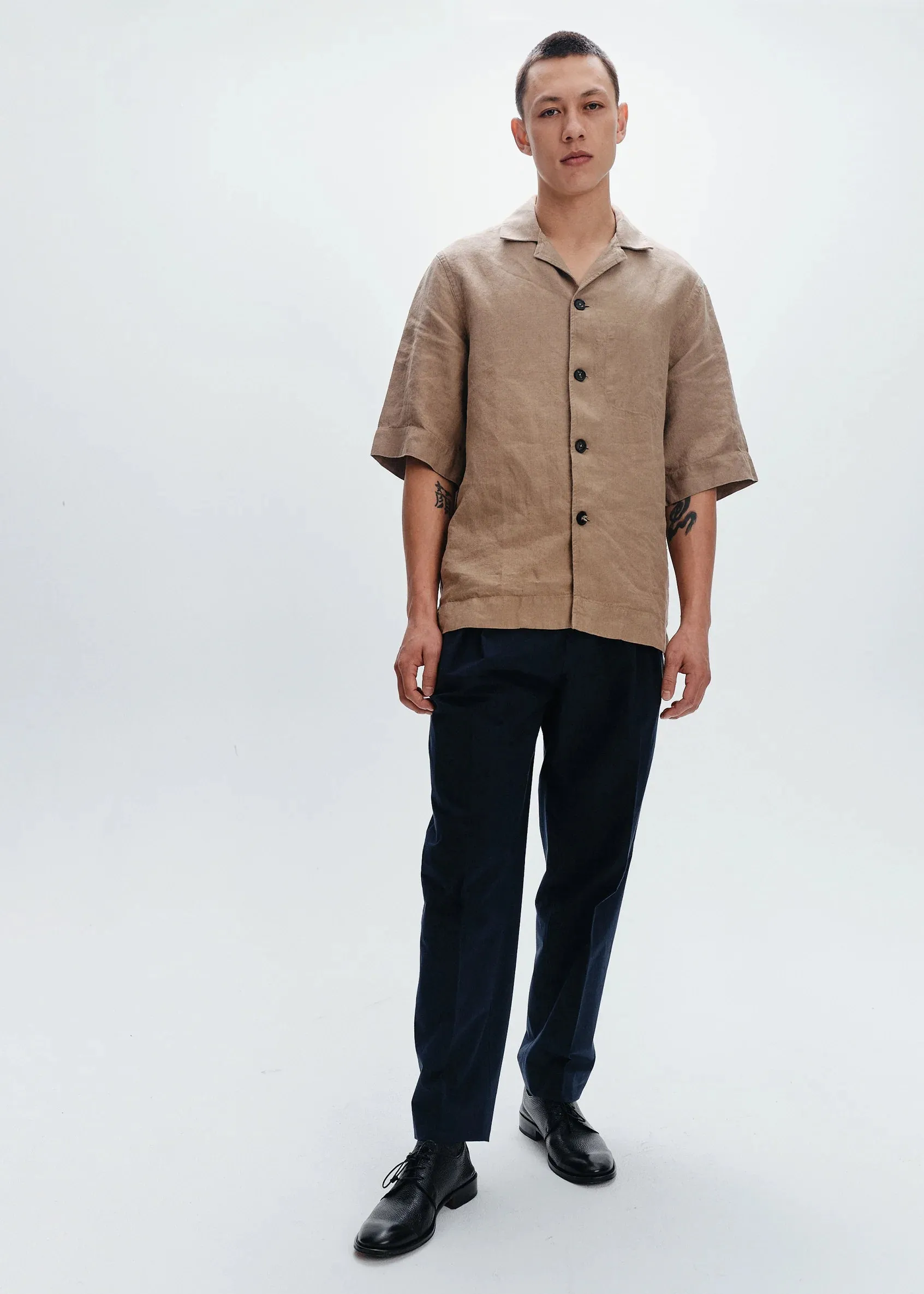 Linen Relaxed Fit Short Sleeve Shirt | Sand