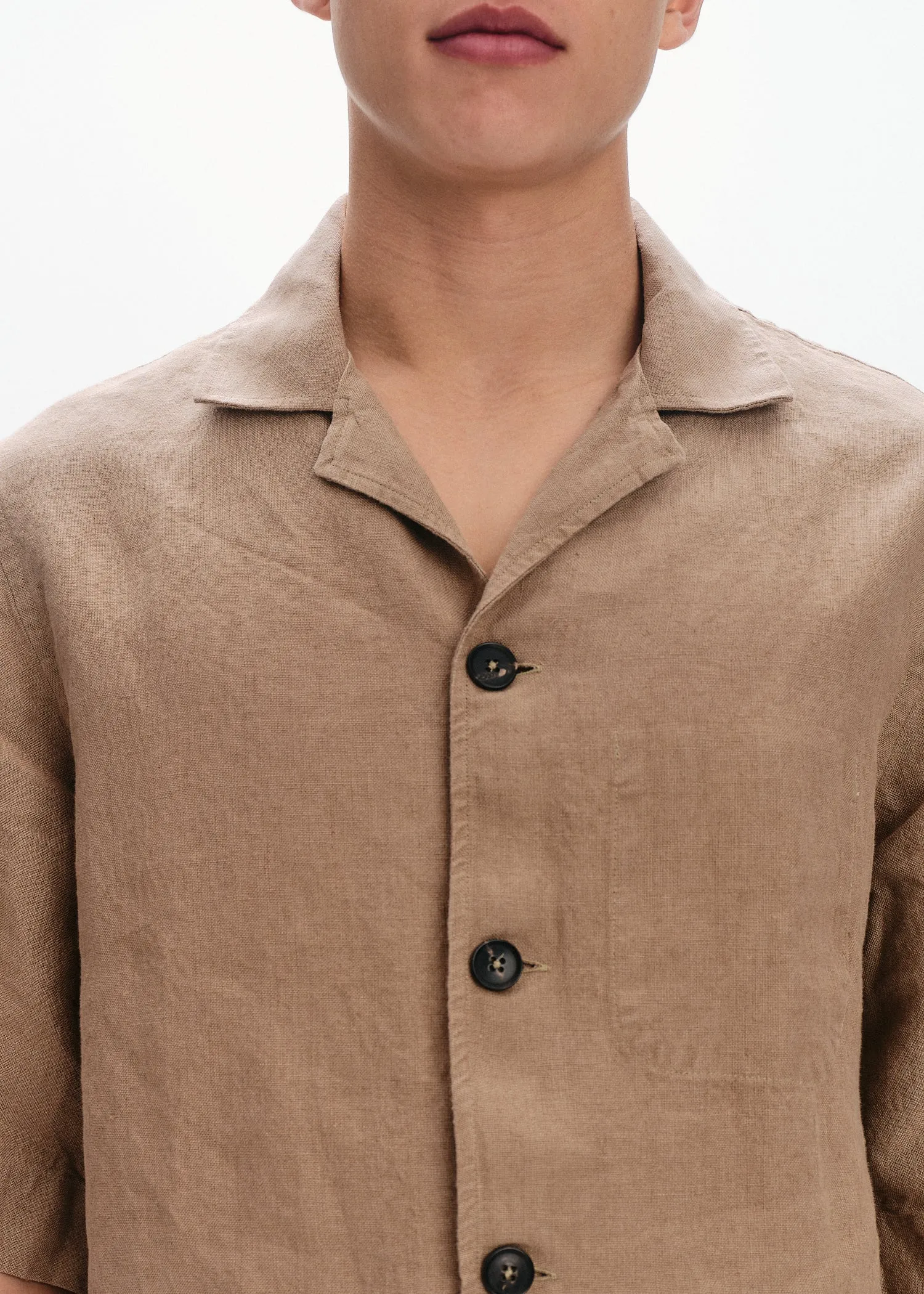 Linen Relaxed Fit Short Sleeve Shirt | Sand