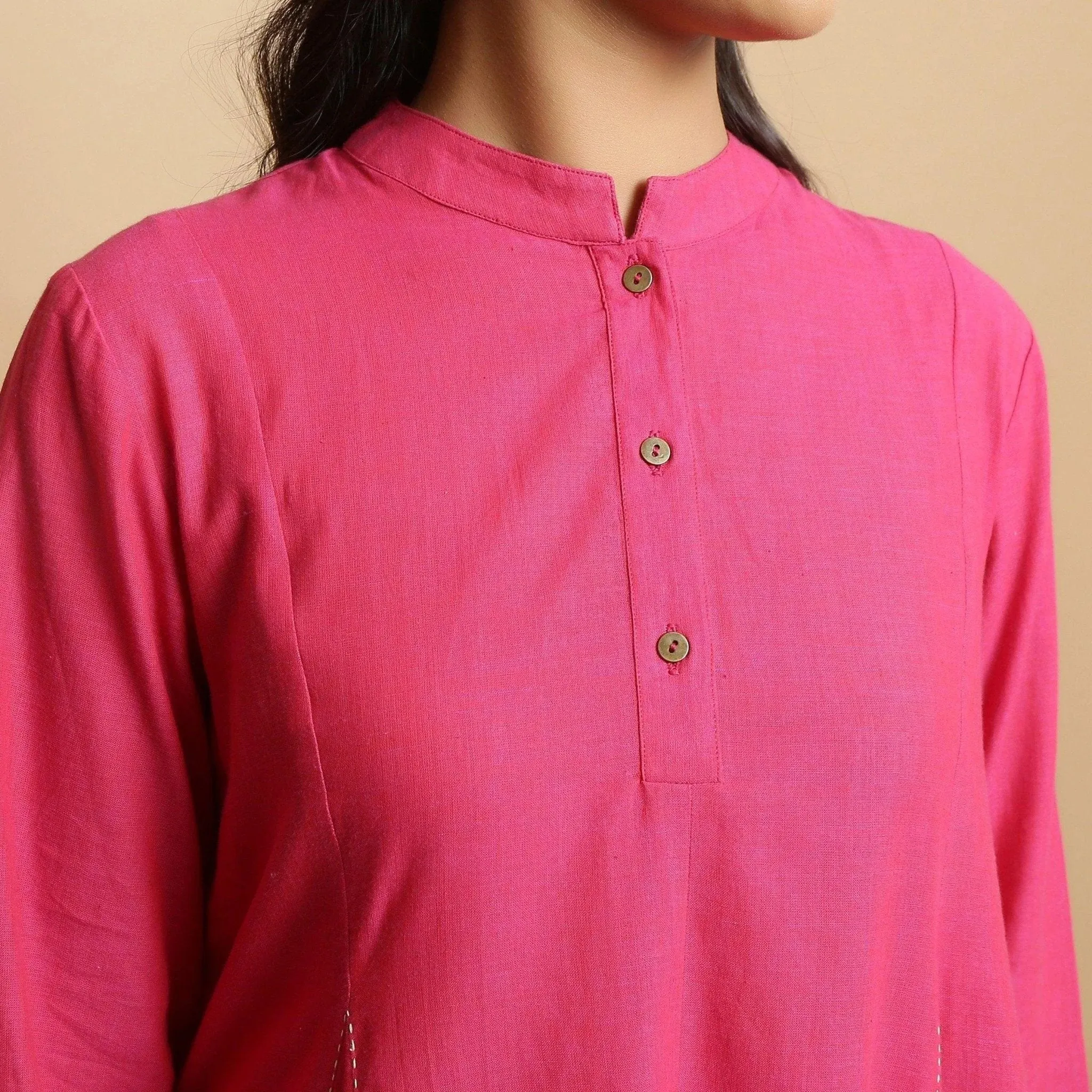 Magenta Hand-Embroidered Cotton Paneled Midi Dress