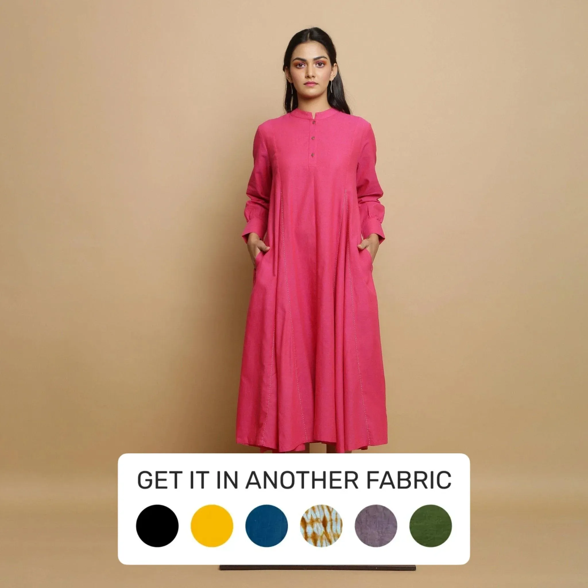 Magenta Hand-Embroidered Cotton Paneled Midi Dress
