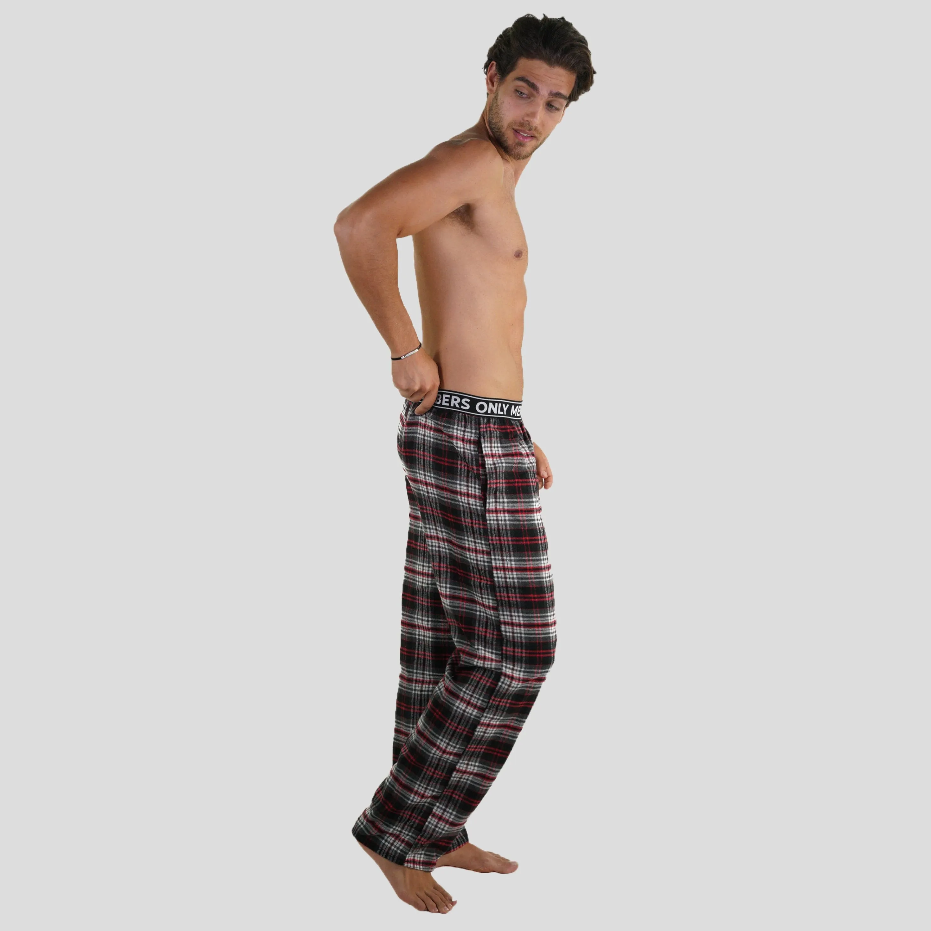 Members Only Men's Flannel Sleep Pants Logo Elastic - Red