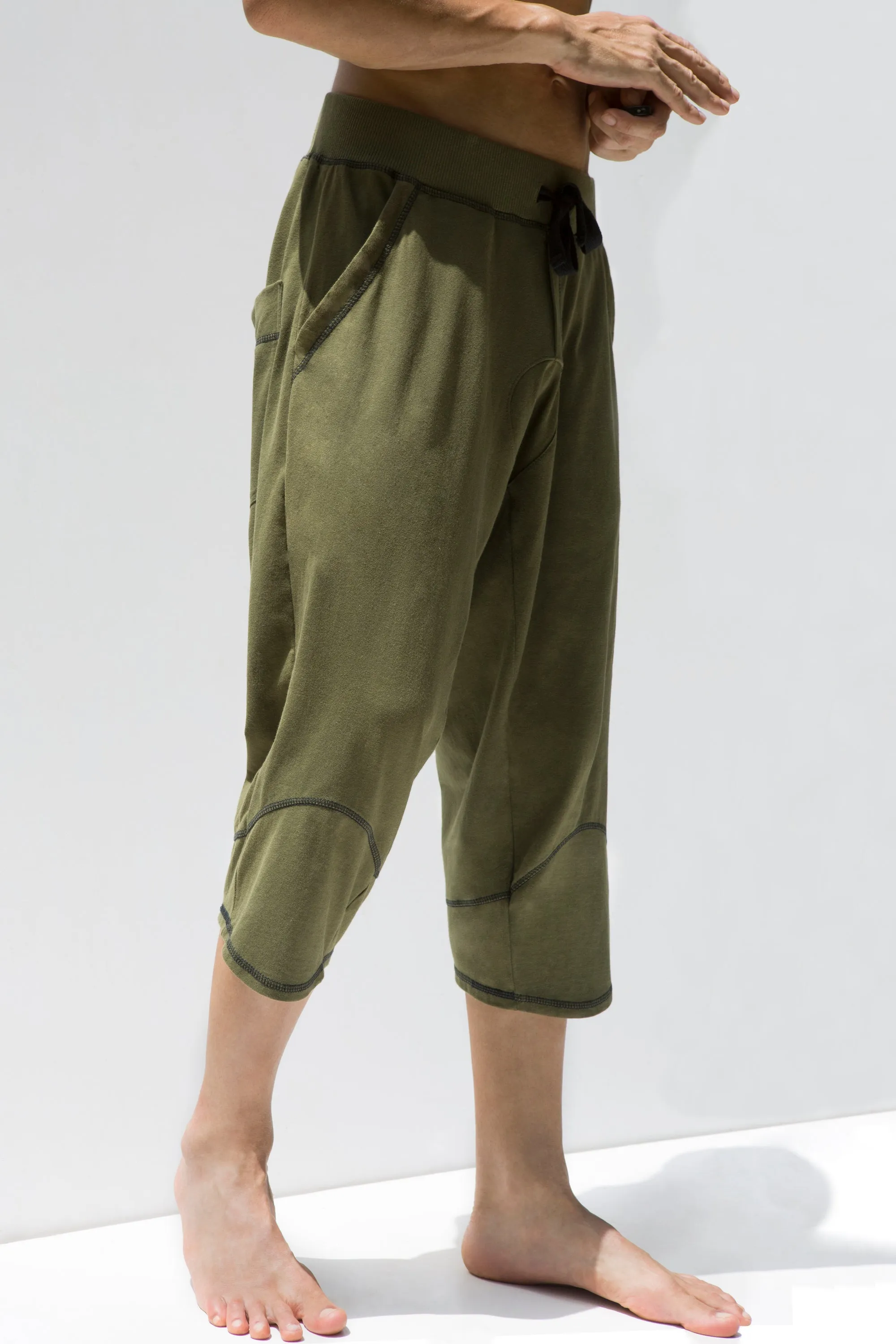 Men 3/4 Pants - Yoga Men Capris - Olive Green