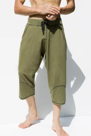 Men 3/4 Pants - Yoga Men Capris - Olive Green