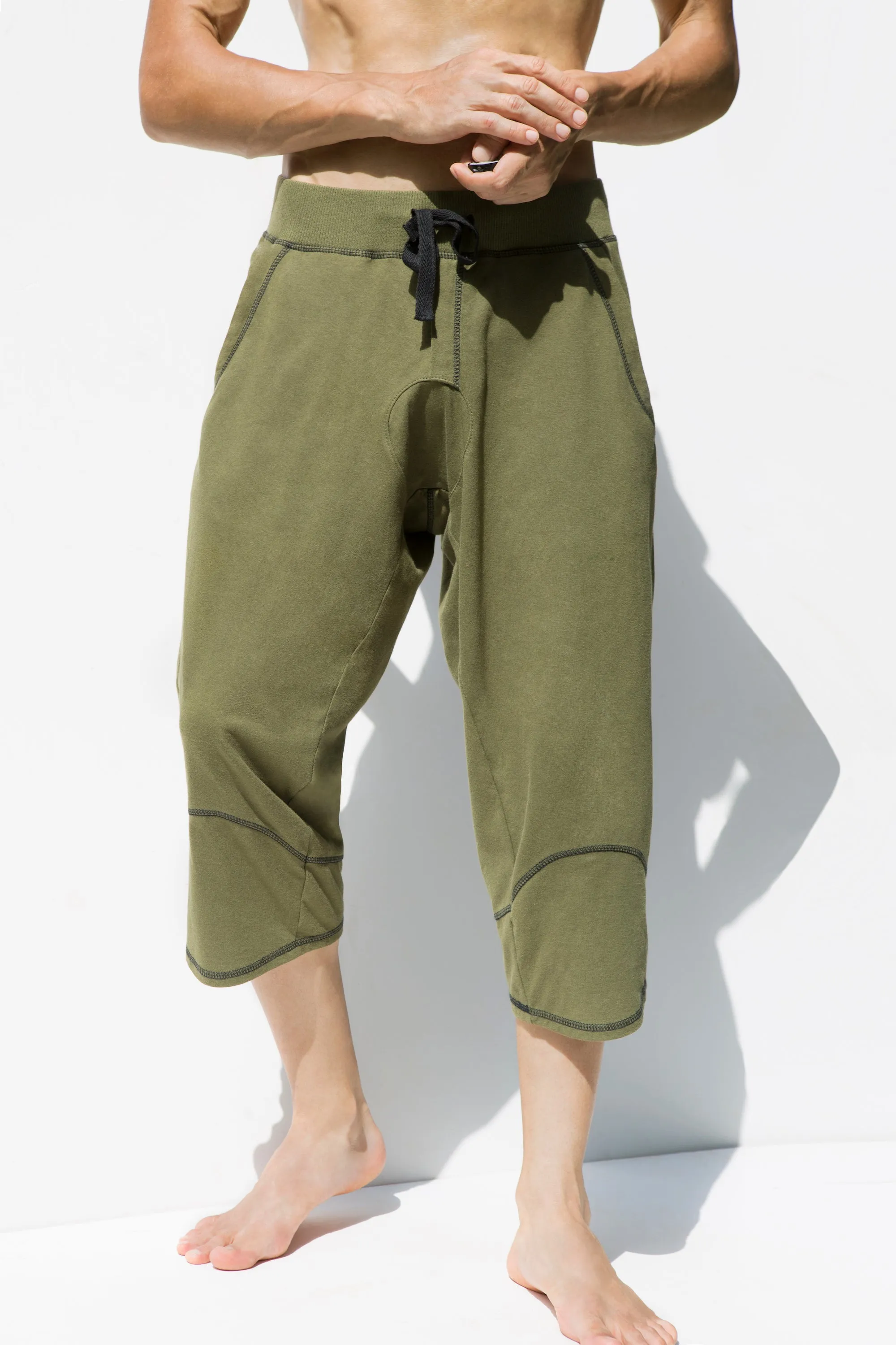 Men 3/4 Pants - Yoga Men Capris - Olive Green