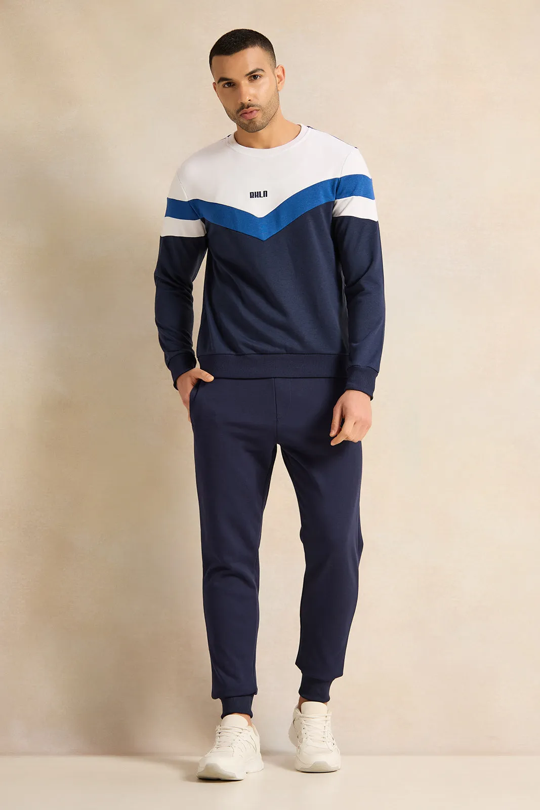 Men Navy Solid Active Pants