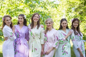 Mismatched Climbing Vines Patterned Bridesmaids Robes in Soft Tones