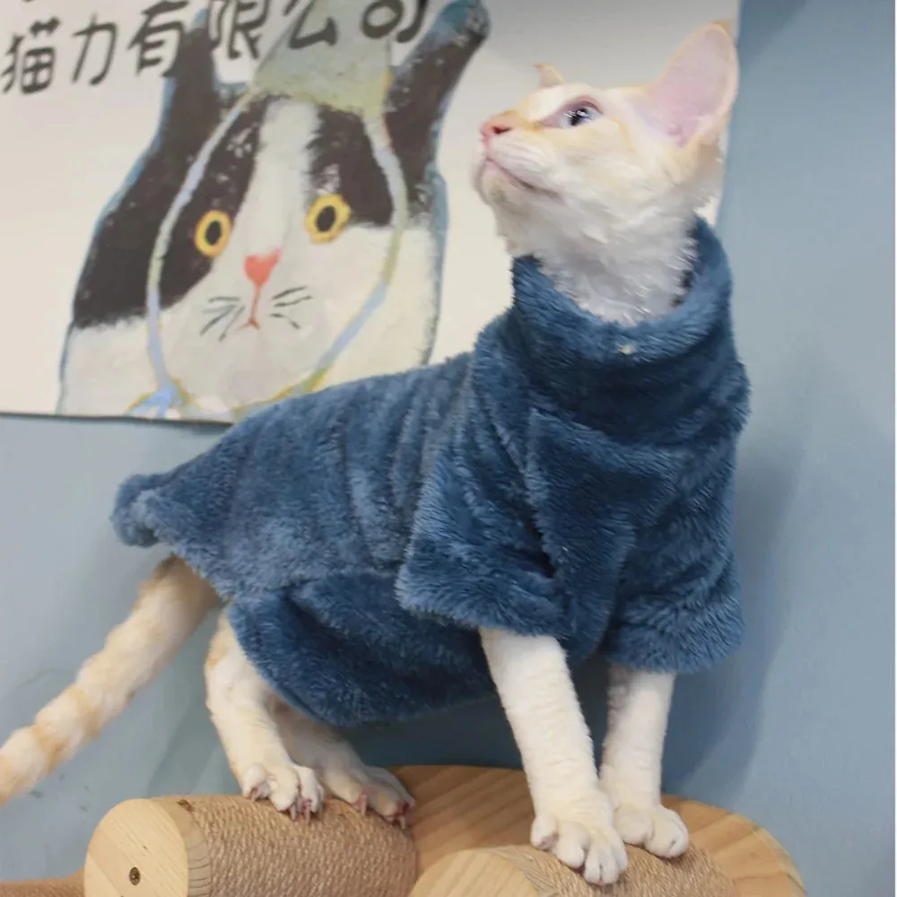 Pet Cat Sweater | Soft Arctic Velvet Home Fur Sweater for Autumn & Winter | Warm Skincare Outfit for Devonshire & Hairless Cats