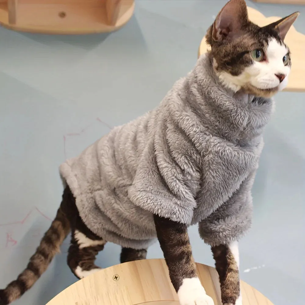 Pet Cat Sweater | Soft Arctic Velvet Home Fur Sweater for Autumn & Winter | Warm Skincare Outfit for Devonshire & Hairless Cats