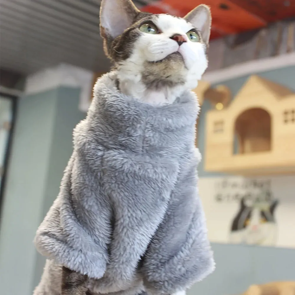 Pet Cat Sweater | Soft Arctic Velvet Home Fur Sweater for Autumn & Winter | Warm Skincare Outfit for Devonshire & Hairless Cats