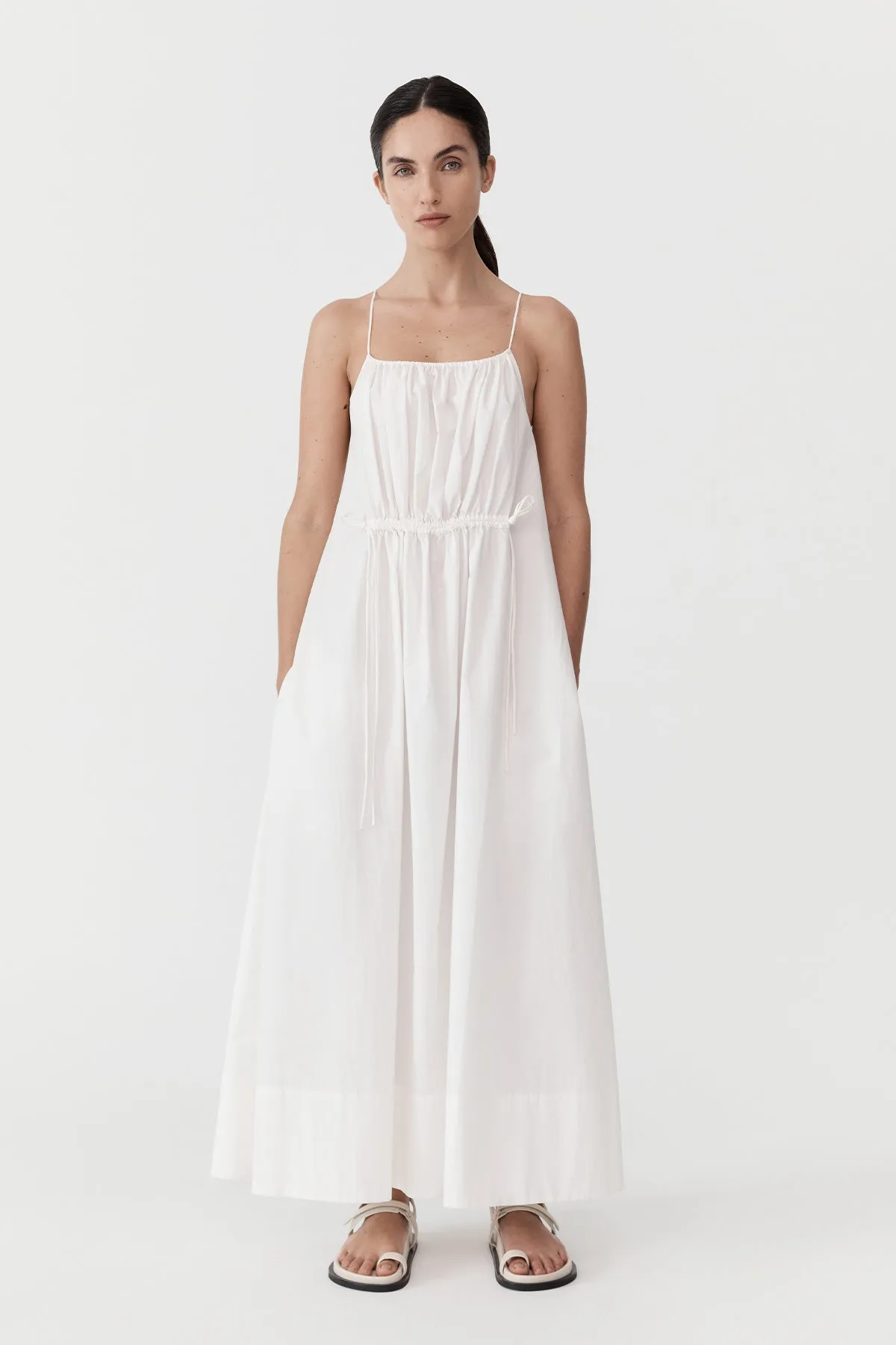 Relaxed Drawstring Dress - White