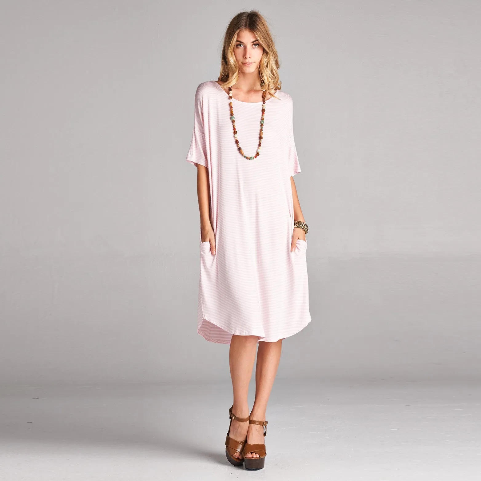 Relaxed Fit Striped Dress with Pockets