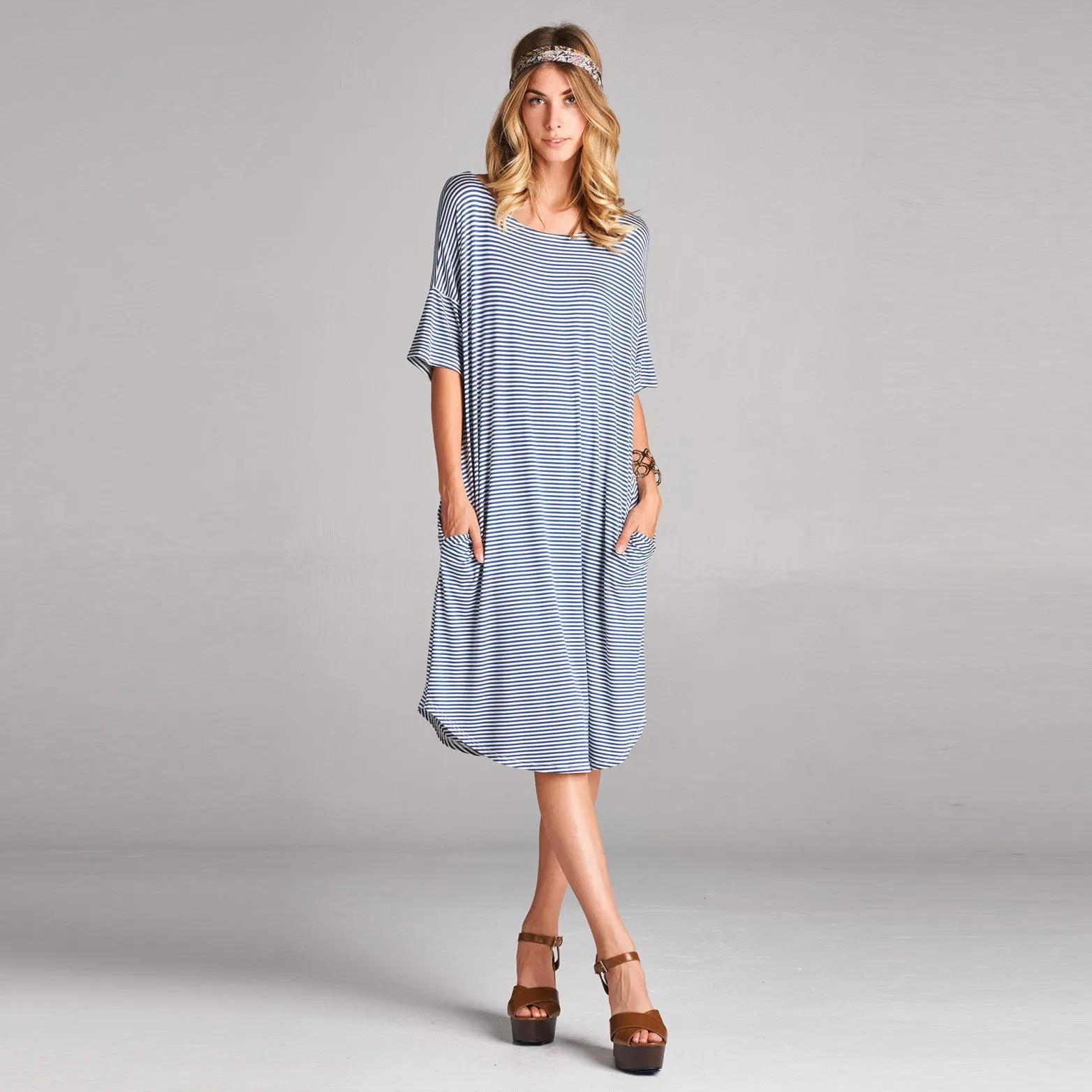 Relaxed Fit Striped Dress with Pockets