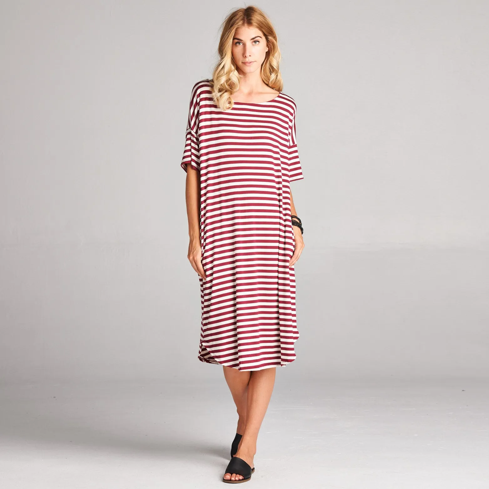 Relaxed Fit Striped Dress with Pockets